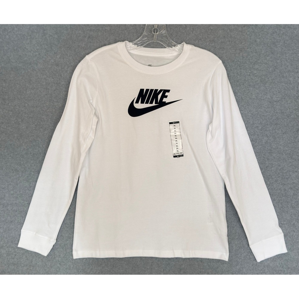 NEW! Nike Girls Sportswear Futura Long Sleeve T-Shirt White Black CZ1260-100 XL